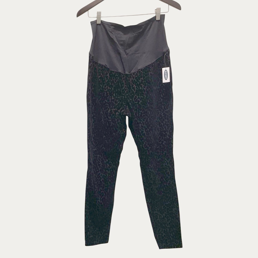 New Old Navy‎ Maternity Pants Black Velvet Leopard Print Women's Large